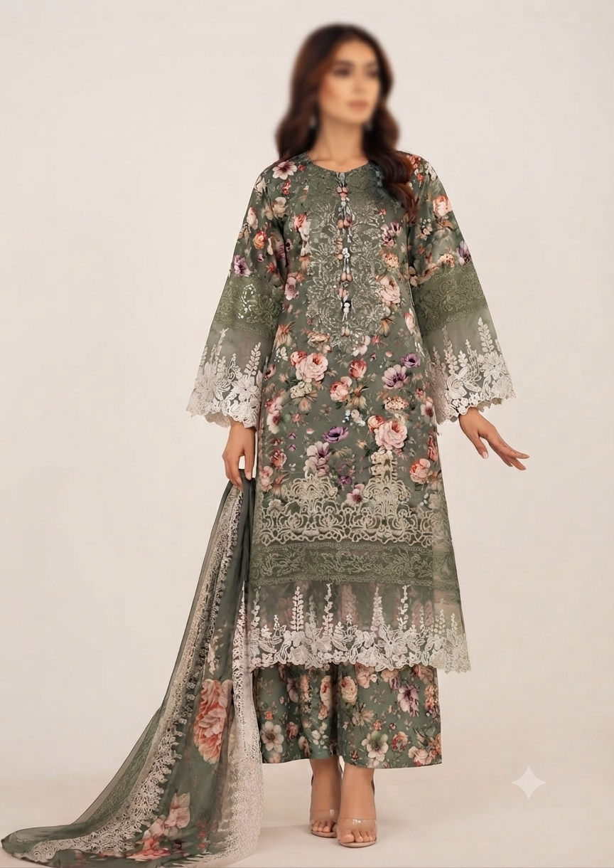 Ladies & Girls 3-Piece Cotton Lawn Suit | Printed | Large
