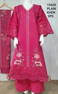 Elegant Shocking Pink Color Khaddar Cotton Long Length Party & Casual Dress (Medium Size)
