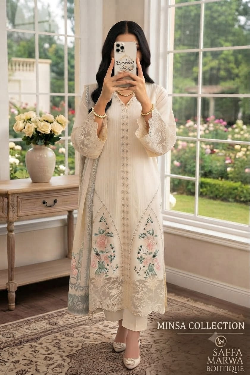 Premium Cream Color Khaddar Cotton Long Length Party & Casual Wear Dress