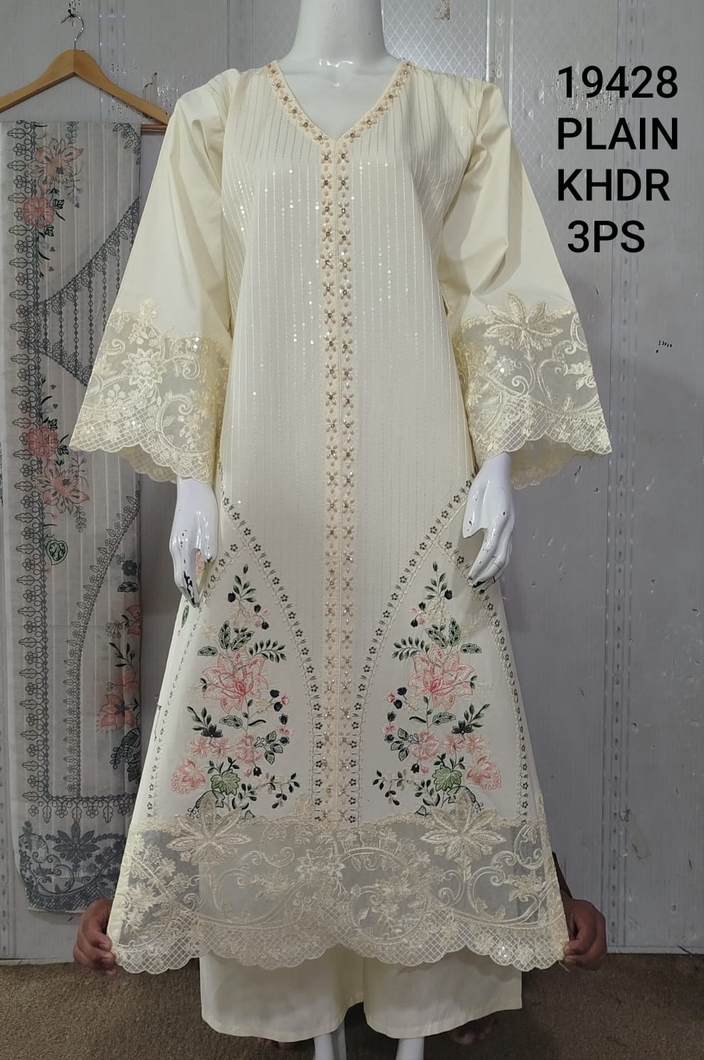 Premium Cream Color Khaddar Cotton Long Length Party & Casual Wear Dress