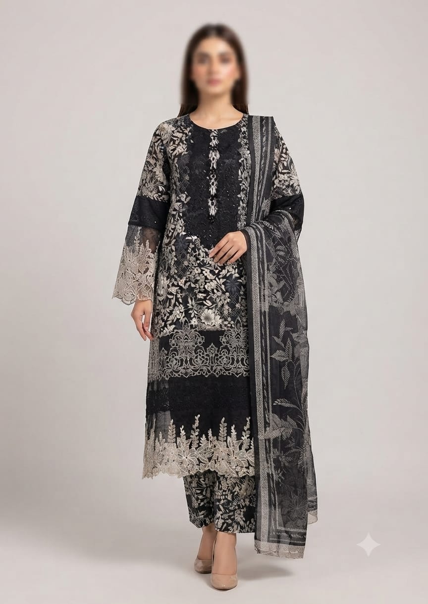 Designer 3-Piece Stitched Lawn Suit | Large Size & Long Length