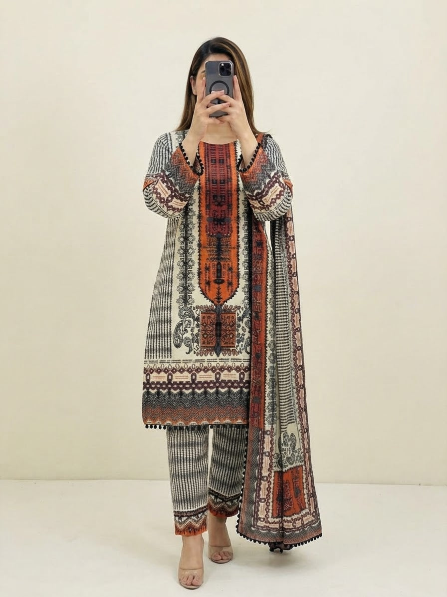 Printed katray  3-Piece Winter Suit | Small, Medium, Large