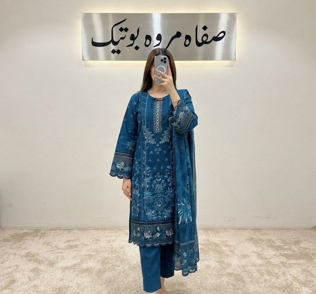 Elegant Zinc Color Khaddar Cotton Long Length Party & Casual Dress (Medium Size)