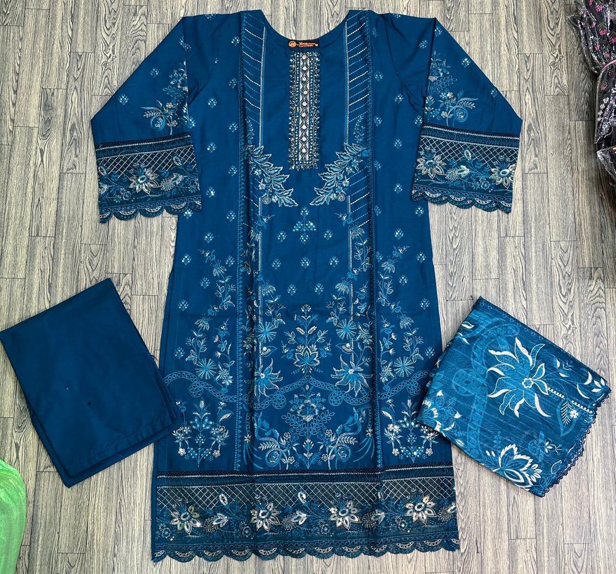 Elegant Zinc Color Khaddar Cotton Long Length Party & Casual Dress (Medium Size)
